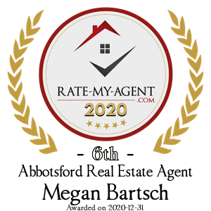 Top Rated Abbotsford Real Estate Agent Badge for Megan Bartsch verified on 2021-01-08 by Rate-My-Agent.com